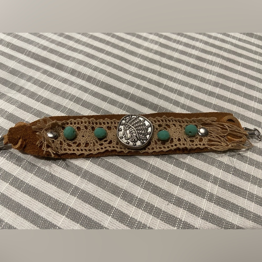 Leather 7” Indian head bracelet
